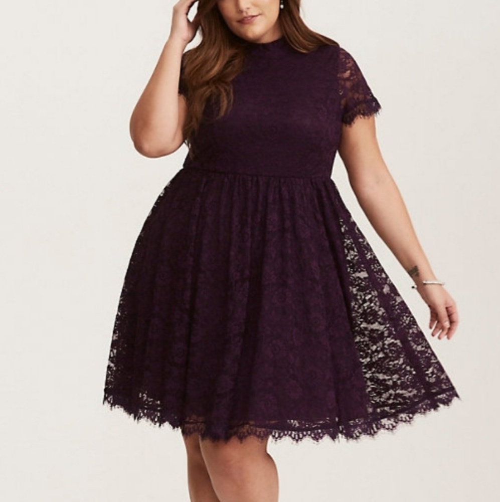 Torrid Purple high neck lace skater dress